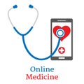 Medicine online illustration. Stethoscope with mobile phone